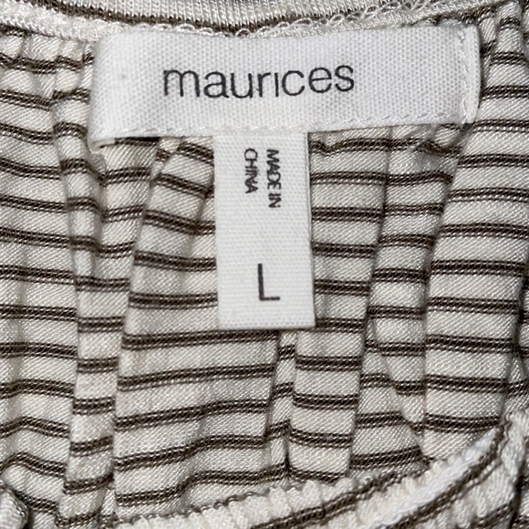 Maurice’s Size Large Crocheted Sleeves Gathered Striped Tunic Top. - Picture 2 of 6